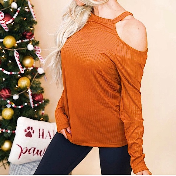 🆕🌿🖤WHITE BIRCH: BLACK Cold Shoulder Ribbed Top SMALL - Picture 7 of 7